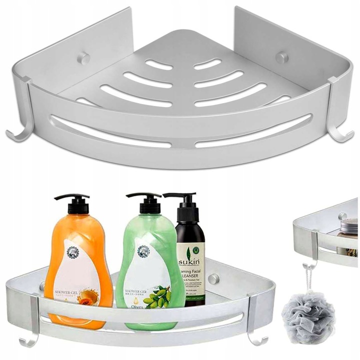 PÓŁKA ŁAZIENKOWA POD PRYSZNIC NAROŻNA SREBRNA ŚCIENNA PRYSZNICOWA KPL 2szt