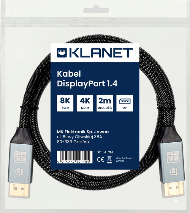 KABEL PRZEWÓD DisplayPort 1.4 DP 8K 4K 144Hz 2M