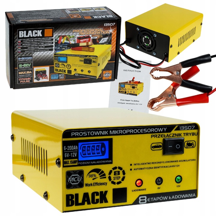 PROSTOWNIK 6V i 12V MIKROPROCESOROWY ŁADOWARKA DO AKUMULATORA NAPRAWA 15A