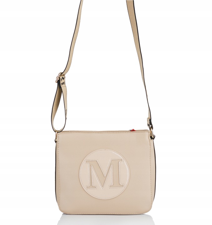 MONNARI Torebka na ramię LISTONOSZKA Pojemna PASEK LOGO PREMIUM Beżowa