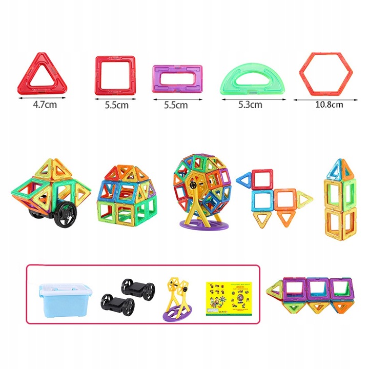 DUŻE KLOCKI MAGNETYCZNE KAFELKI zestaw XXL 174 el Rainbow Magnetic Tiles