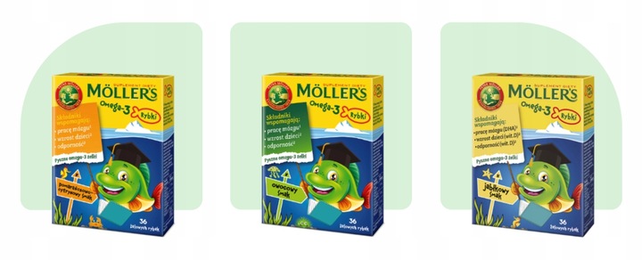 3x Möller's Omega-3 RYBKI mix SMAKÓW żelki 36szt ODPORNOŚĆ dla dzieci TRAN