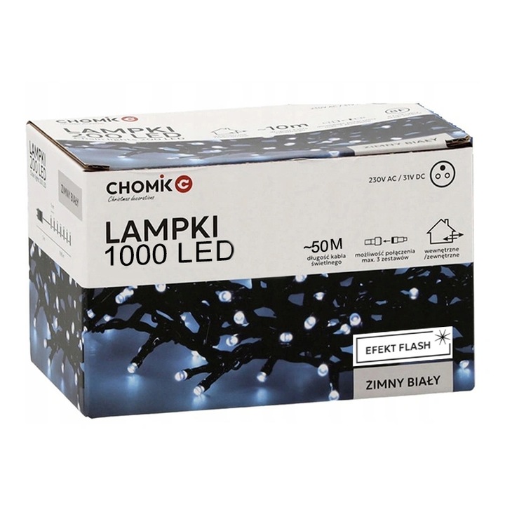 Lampki choinkowe 1000LED Zimny biały 50M Światełka zewnętrzne FLESH IP44