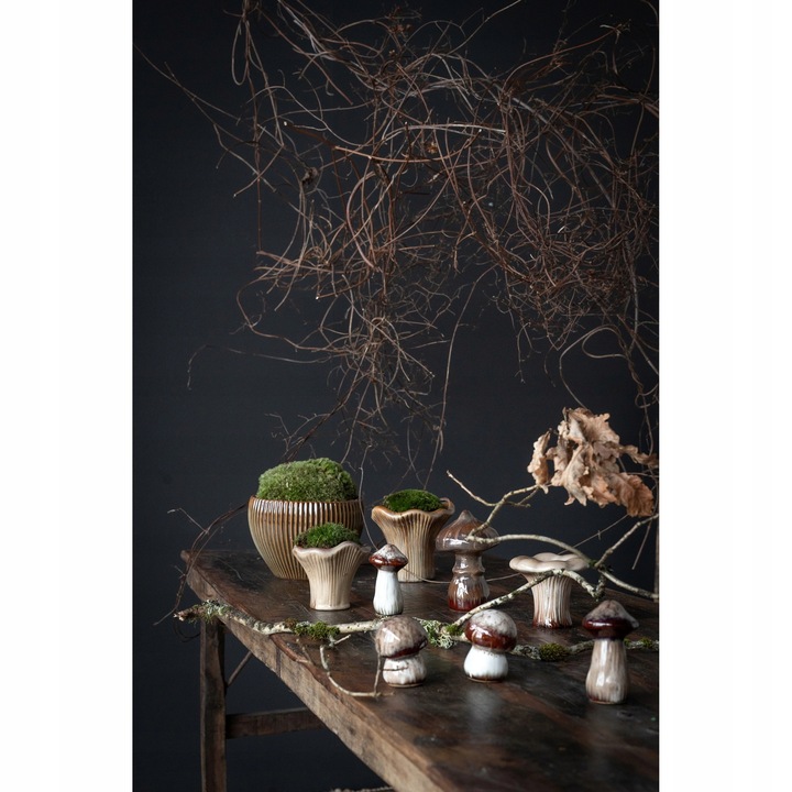 FIGURKA GRZYB Z PORCELANY BEŻOWY BRĄZOWY DEKORACJA OZDOBNA do domu ogrodu