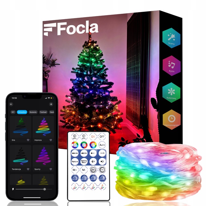 INTELIGENTNE Lampki Choinkowe 200LED SMART FLASH Bluetooth App PILOT - 20m