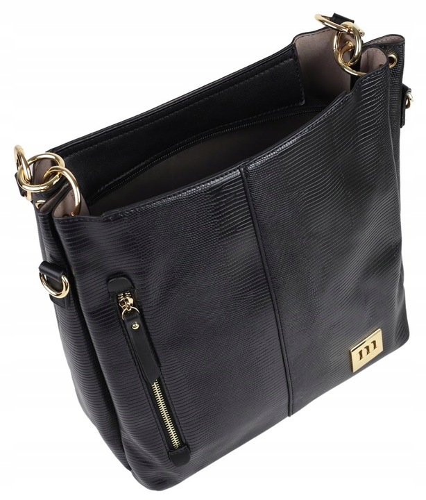 Torebka Damska MONNARI SHOPPER NA RAMIĘ Listonoszka Czarna PASEK LOGO