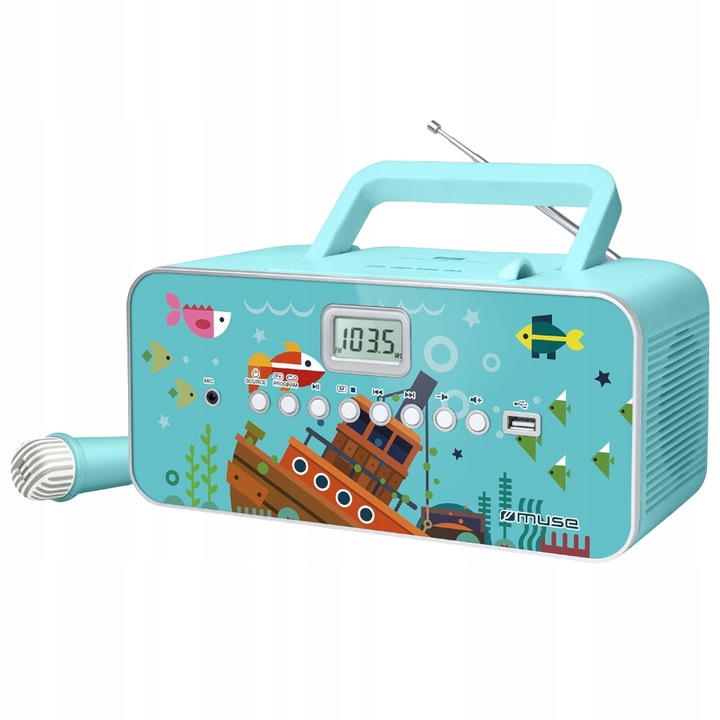 RADIOODTWARZACZ + MIKROFON DLA DZIECI CHŁOPCA RADIO USB CD MUSE M-29 KB