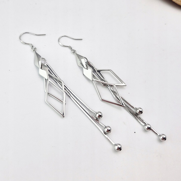 KOLCZYKI SREBRNE MOTYW GEOMETRYCZNY WISZĄCE DŁUGIE SREBRO 925