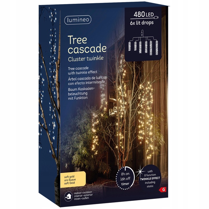 Kaskada świetlna 480LED Oświetlenie Świąteczne na Drzewa Ciepły złoty