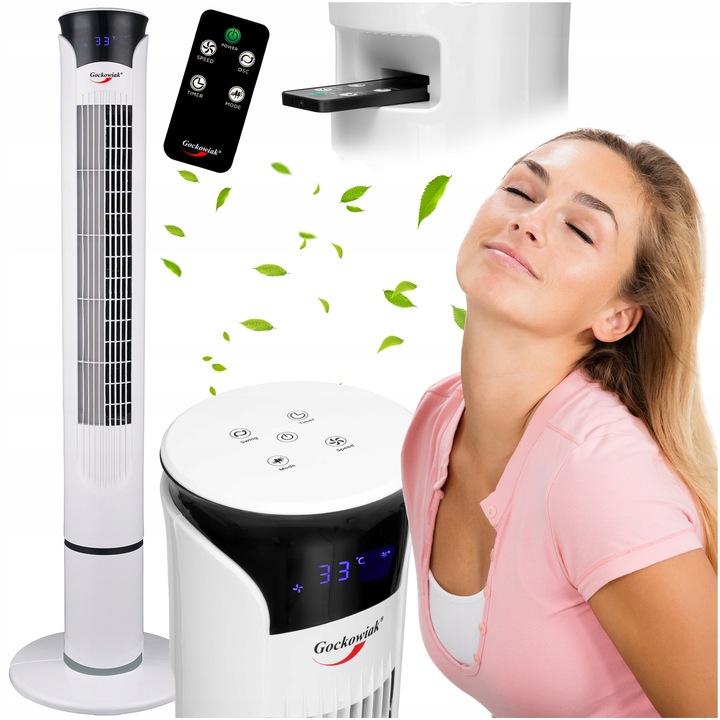 Wentylator kolumnowy wiatrak podłogowy cichy z pilotem timer termometr