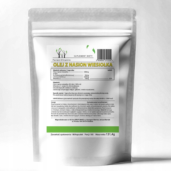 MOCNY OLEJ Z NASION WIESIOŁKA GLA 9% LA 85% + WITAMINA E 180 kapsułek