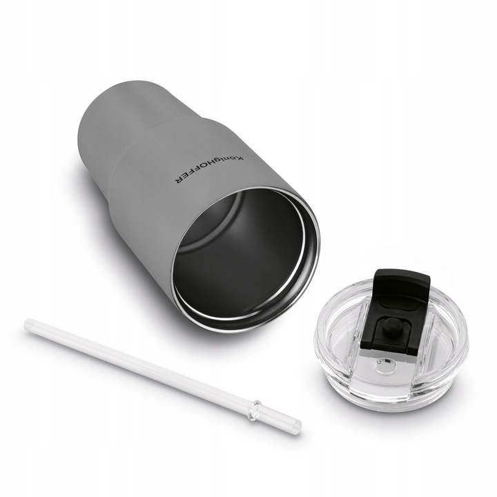 KUBEK TERMICZNY ze słomką poręczny PRÓŻNIOWY SZARY Konighoffer Davos 420 ml