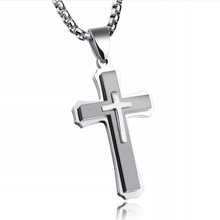 DUŻA ZAWIESZKA KRZYŻYK SREBRNY Z ŁAŃCUSZKIEM STAL