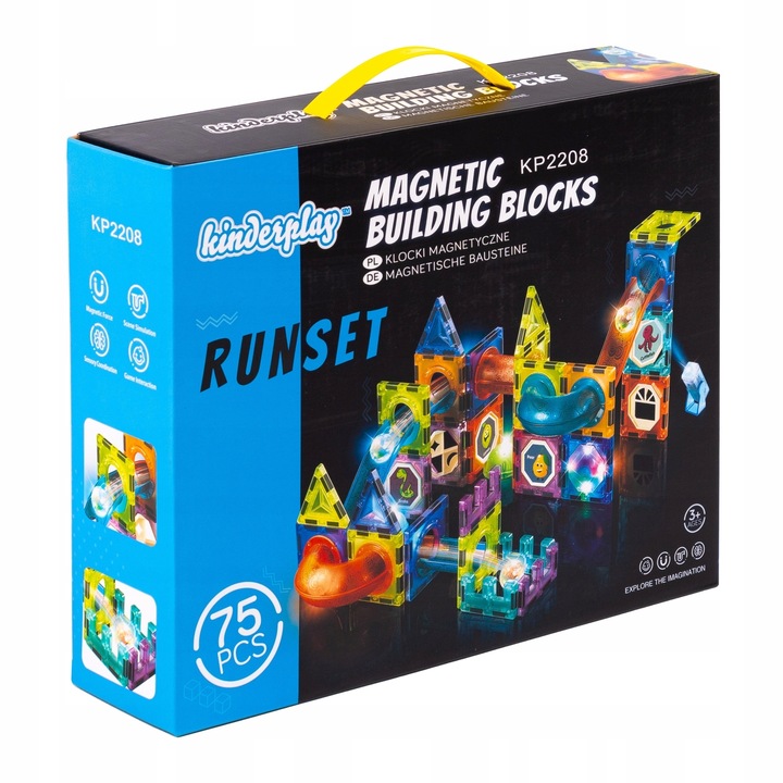 KLOCKI MAGNETYCZNE KONSTRUKCYJNE ŚWIECĄCY TOR PANELE 75 elementów