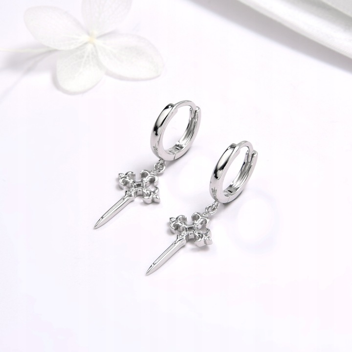 Kolczyki srebrne wiszące krzyże gotyckie kółka rodowane srebro próba 925