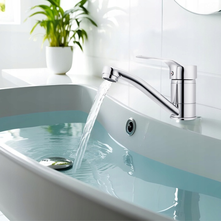 BATERIA UMYWALKOWA NISKA Z RUCHOMĄ WYLEWKĄ STOJĄCA CHROM SREBRNA