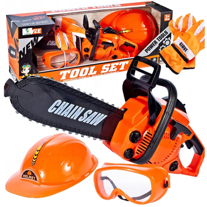 Piła Spalinowa Motorowa Dla Dzieci na Baterie + KASK RĘKAWICE OKULARY