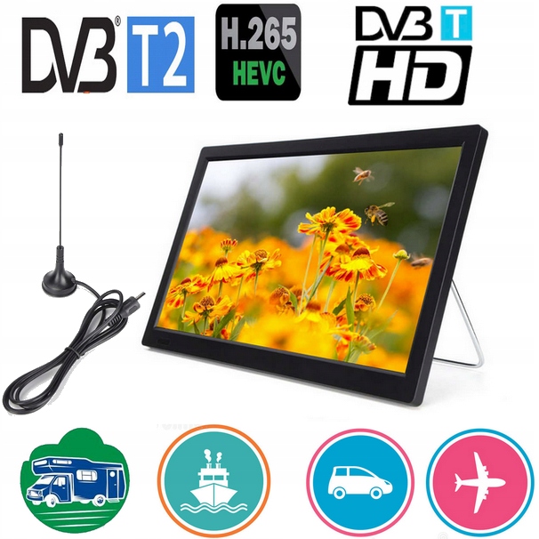 TELEWIZOR PRZENOŚNY 10" 12V/24V/230V DVB-T2 KAMPER