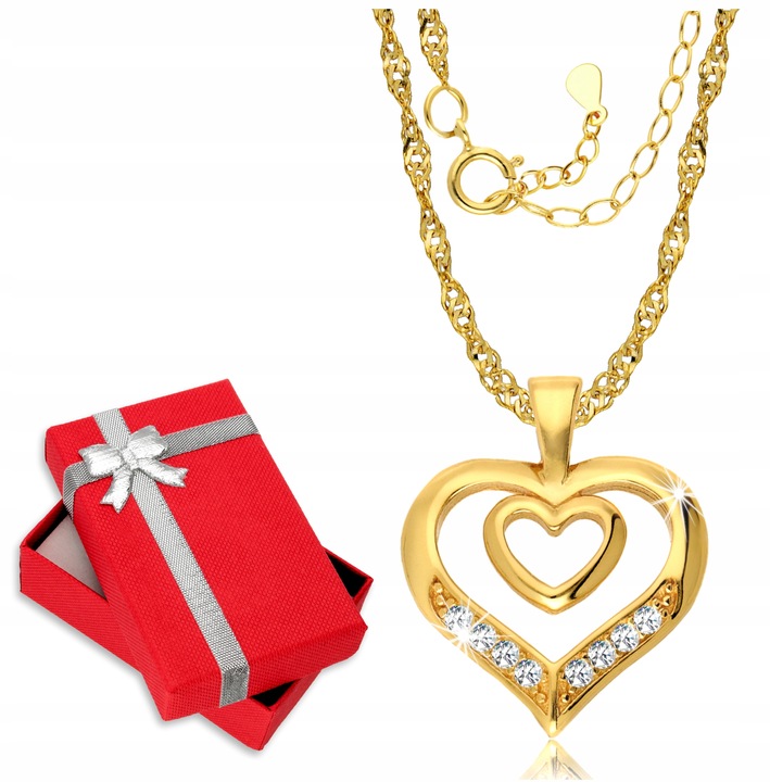 Złoty Łańcuszek z Sercem Serce 925/585 Dla Mamy Dzień Matki