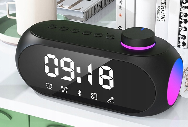 GŁOŚNIK BEZPRZEWODOWY BLUETOOTH BUDZIK ZEGAR LED RADIO FM MP3 OŚWIETLENIE