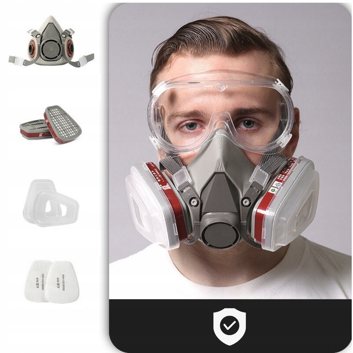 MASKA LAKIERNICZA PÓŁMASKA OCHRONNA PRZECIWPYŁOWA FILTRY + WKŁADY + GOGLE