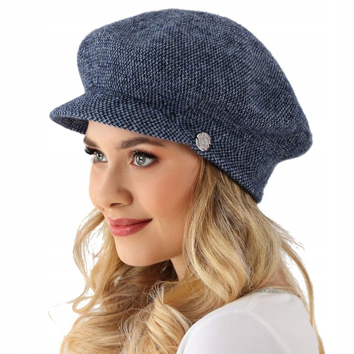 Kaszkiet damski REYNA Granat/błękit pepitka Polski producent