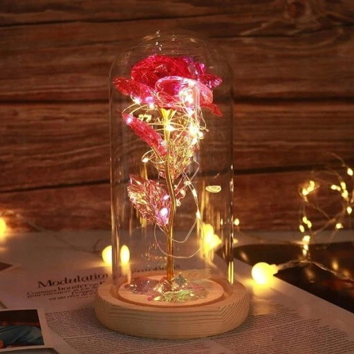 WIECZNA RÓŻA W SZKLE ŚWIECĄCA LED PREZENT PUDEŁKO NA WALENTYNKI DZIEŃ BABCI
