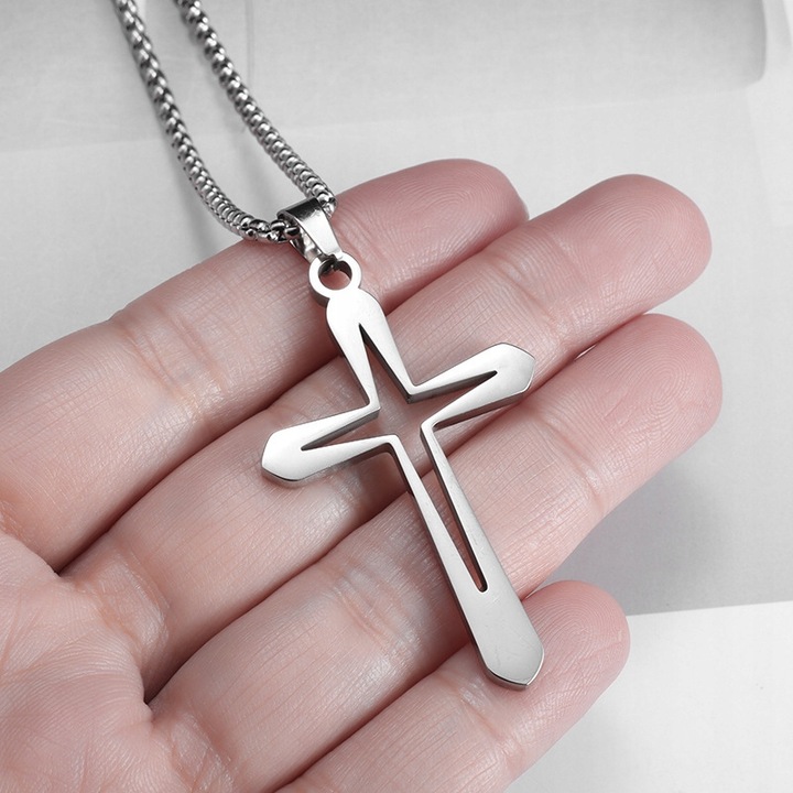 ŁAŃCUSZEK Z KRZYŻYKIEM Srebrny Męski Krzyż Łańcuch Naszyjnik WŁOSKI GRATIS