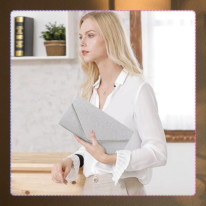 Srebrna Torebka Wieczorowa Kopertówka Wizytowa Błyszcząca Ślub Wesele bal