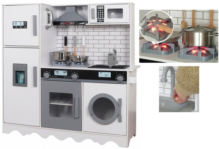 WIELKA DREWNIANA KUCHNIA DŹWIĘK ŚWIATŁO KRAN WODA DLA DZIECI WODA Z KRANU