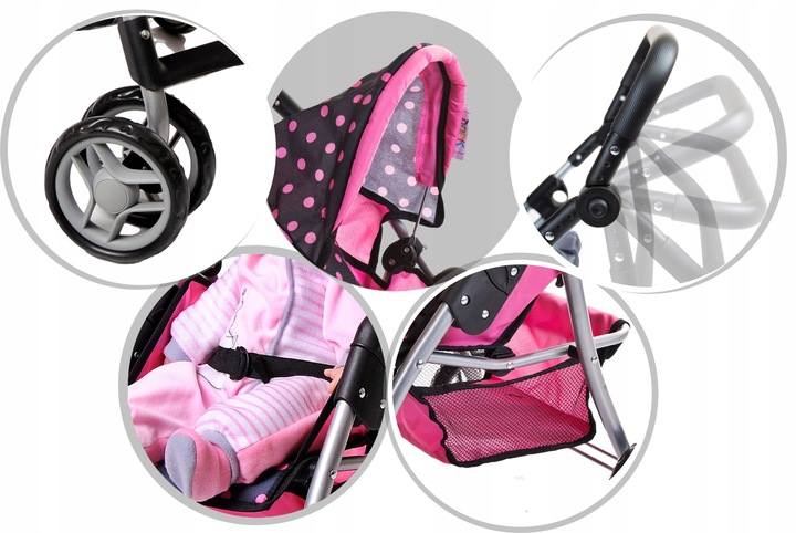 Wózek z lalką Doris SPACRÓWKA DLA LALEK + Duża INTERAKTYWNA LALKA BOBAS