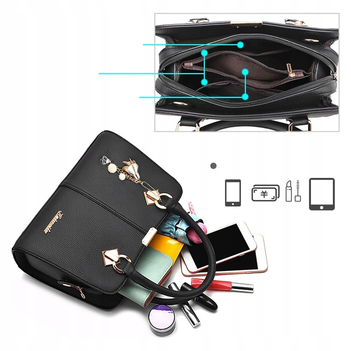 SKÓRZANA POJEMNA TORBA SHOPPER NA RAMIĘ DAMSKA MIELSKA TOREBKA BRELOK