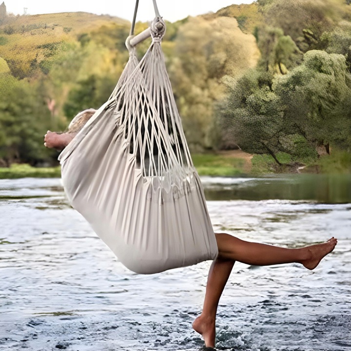 FOTEL WISZĄCY OGRODOWY BUJANY KOKON KRZESŁO BRAZYLIJSKIE HUŚTAWKA BOHO BEŻ