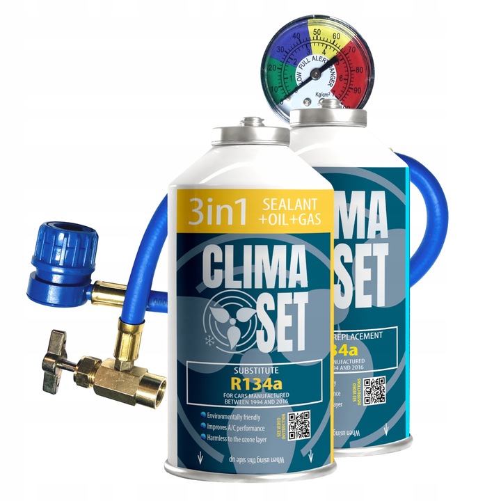 ClimaSet 3w1 R134a + gaz R134a do nabijania klimatyzacji z przewodem 800g