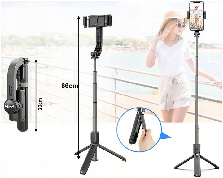 Gimbal Bezprzewodowy stabilizator obrazu do telefonu kamery z tripodem