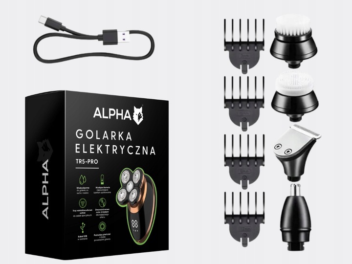 GOLARKA MĘSKA TR5-PRO TRYMER MASZYNKA DO BRODY GŁOWY TWARZY WŁOSÓW ALPHA