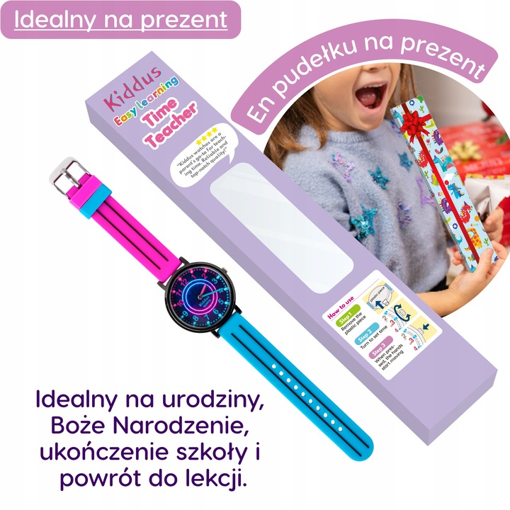 Kiddus Zegarek edukacyjny dla dzieci, idealny do nauki odczytywania godziny