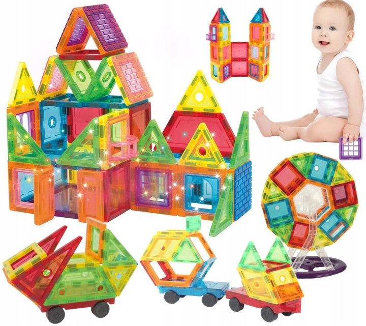 DUŻE KLOCKI MAGNETYCZNE KONSTRUKCYJNE 3D PANELE MAGNETIC TILES 106 elem. A