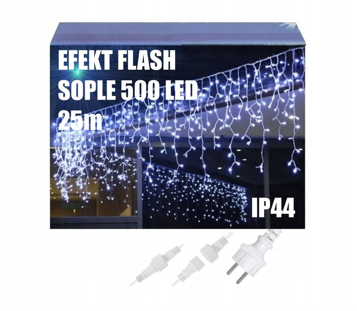SOPLE Białe Zimne FLASH 500 LED – LAMPKI ZEWNĘTRZNE IP44 + Flash Zimny