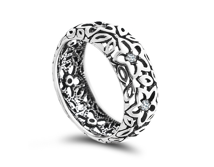 PIERŚCIONEK OBRĄCZKA AŻUROWA SREBRNA KWIATY 925 26