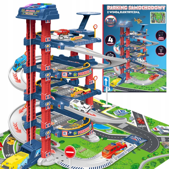 PARKING GARAŻ TOR SAMOCHODOWY Z WINDĄ DUŻY ZESTAW DLA DZIECI + AUTA