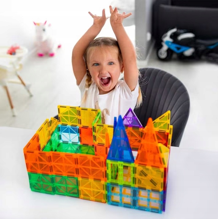 Klocki Magnetyczne 3D Konstrukcyjne Zestaw 88 elementów 3+ Edukacyjne DUŻE