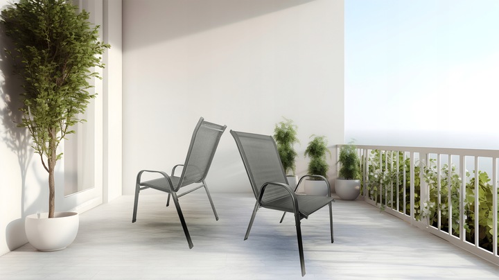 WYGODNE METALOWE NOWOCZESNE KRZESŁO OGRODOWE TARAS BALKON MINORKA SZARE