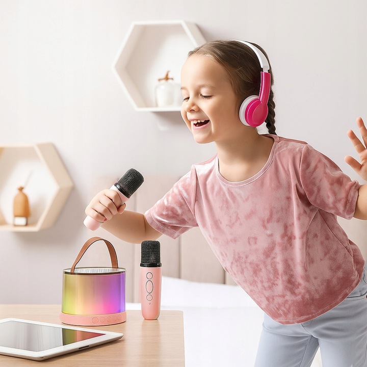 MIKROFON GŁOŚNIK BEZPRZEWODOWY RGB ZESTAW DO KARAOKE BLUETOOTH 2 MIKROFONY