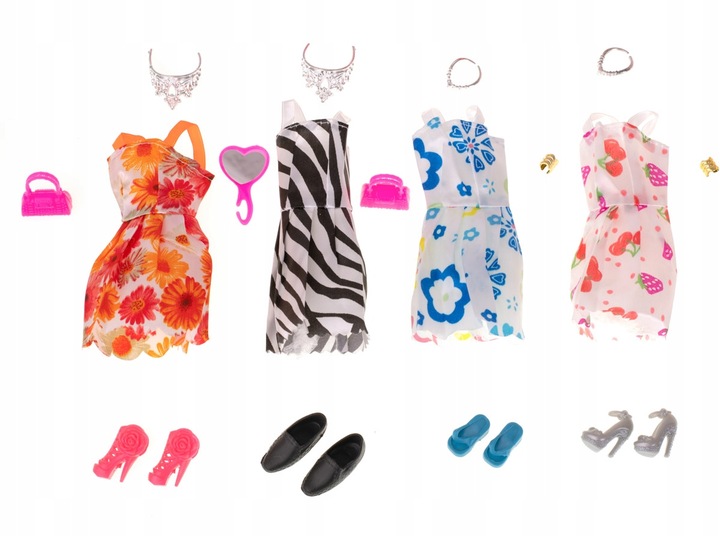 AKCESORIA DLA LALEK SUKIENKI BUTY TOREBKI WIESZAKI GARDEROBA 85 ELEMENTÓW