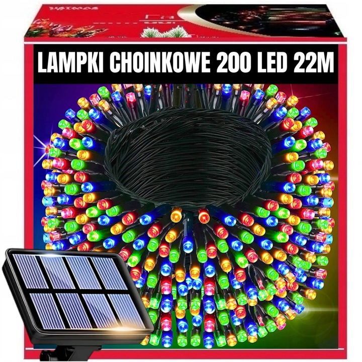 ŚWIĄTECZNE LAMPKI CHOINKOWE SOLARNE 200LED ZEWNĘTRZNE MULTIKOLOR 22M