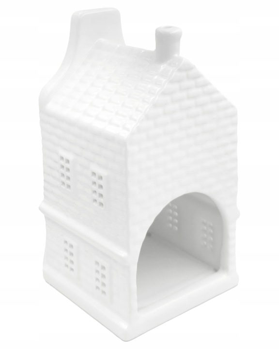 BIAŁY DOMEK CERAMICZNY NA T-LIGHT LAMPION ŚWIECZNIK ŚWIĄTECZNY