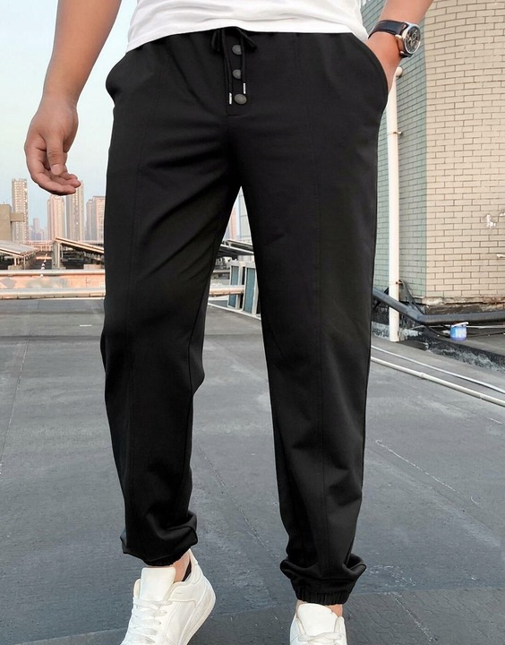 CZARNE SPODNIE DRESOWE JOGGERY KLASYCZNE GŁADKIE GUZIKI SHEIN S