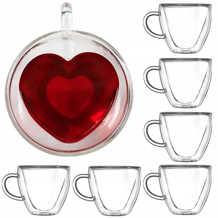 6x SZKLANKI TERMICZNE DO KAWY DRINKÓW SERCE 250ml NA PREZENT DZIEŃ KOBIET