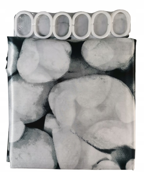 ZASŁONA ZASŁONKA PRYSZNICOWA MATERIAŁOWA WIESZAKAMI KÓŁKAMI KABINY 180x180